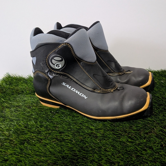 Salomon Shoes - Salomon Black and Gray Cross-Country Ski Boots with Tan Trim